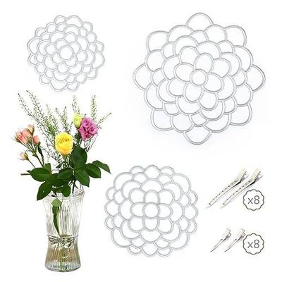 3 Pcs Modern Flower Frog Metal Flower Arrangement Holder Floral Grid Used for Vase Flower Arrangement Art Convenient Stem Holder for Flowers Flower Frog Organizer Metal Lid for Vase (Silver)
