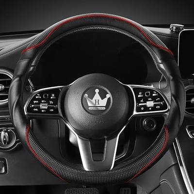 HighnessHwoo 3D Car Steering Wheel Cover Comfort Grip Massage Sporty Anti-Slip Carbon Fiber Faux Leather for Sedan SUV, Universal Fit, Car Handle Covers for All Seasons, 14.75-15.15in, Red