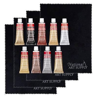 Amaco Rub and Buff 9pc Color Set 0.5oz Gilding Wax, 4pc Microfiber Cloths | Antique Gold, Silver, Ebony, Pewter & Copper 9pc Set 0.5oz/15ml Gilding Wax for Finish w/ 4pc 5"x7" Buffing Microfiber Cloths