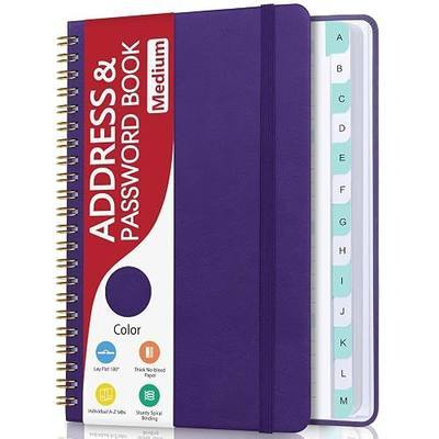 Address Book with Alphabetical Tabs, Hardcover Phone Book Password Keeper with Spiral Binding, Address Books for Seniors, Record Internet Logins, Coloring Pages - 5.7" × 7.7" (Purple)