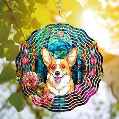 64memory Corgi Dog Wind Spinner, 3D Animal Wind Spinner, Stainless Steel, Red, White, Black, Weather & Rust Resistant