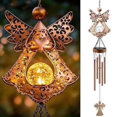 Angel Solar Wind Chimes for Outside: Metal Outdoor Memorial Decor | Easy Hanging for Garden Patio Tree Window - Melodious Birthday Gifts for Women Mom Grandma