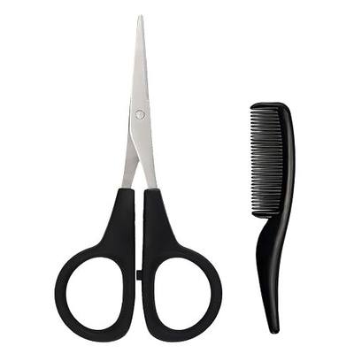 2 Pack Men's Beard & Mustache Scissors & Mini Comb Trimming Kit Black 4 inch