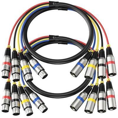 2 Pack Professional 4 Channel XLR Snake Cables 3FT, Noise Free | XLR Male to Female Snake Cable, Color-Coded, All Copper Conductors, Long-Lasting, for Live Sound & Studio Recording