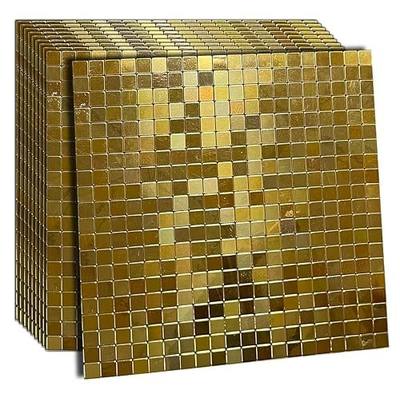 XUANINY Self-Adhesive Metal Backsplash, Peel and Stick Tile for Kitchen Brushed Aluminium Surface backsplash (11.73"x11.73",10) (10 Golden Mirror)