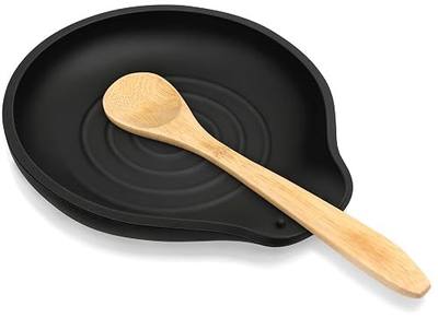 VanlonPro Silicone Spoon Rest for Stove Top - BPA-Free, Heat-Resistant Spoon Holder - Spoon Rest for Kitchen Counter - Large Cooking Utensil Rest for Spoons, Spatulas, Ladles or Tongs - Black