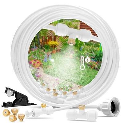 Misters for Outside Patio, Outdoor Water Misting Cooling System with 59FT Misting Line 16 Mist Nozzles Brass Adapter (3/4"), Water Mister for Outside Patio Cooling, Kids Pets Water Playing
