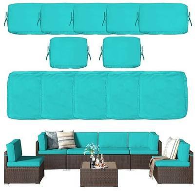Patio Cushion Covers Replacement, Outdoor Cushion Covers for Patio Furniture Waterproof with Zipper, Washable Wicker Rattan Sectional Sofa Couch Chair Cover Set with Ties (Lake Blue, 12 PCS)
