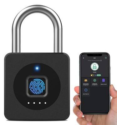 eLinkSmart Fingerprint Gym Locker Lock, Keyless Biometric Padlock, Weatherproof Electronic Digital Bluetooth App Smart Combination Pad Lock for Outdoor Fence Gate Storage Unit Pool Shed - Black