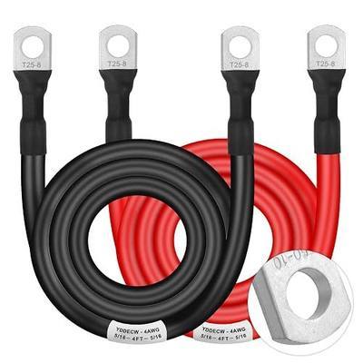 Battery Cable 4 Gauge 4FT, 4AWG Battery Power Inverter Cables (1 Positive & 1 Negative) with 5/16" Lugs Terminals for Automotive Solar Marine Boat RV Car Motorcycle