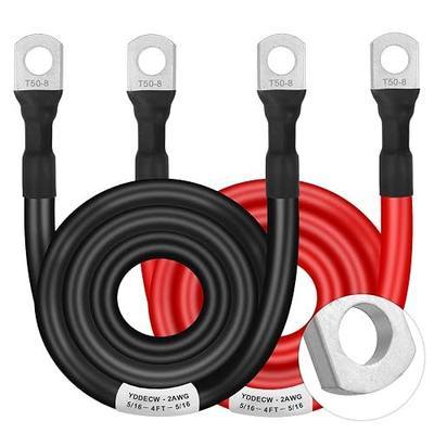 Battery Cable 2 Gauge 4FT, 2AWG Battery Power Inverter Cables (1 Positive & 1 Negative) with 5/16" Lugs Terminals for Automotive Solar Marine Boat RV Car Motorcycle