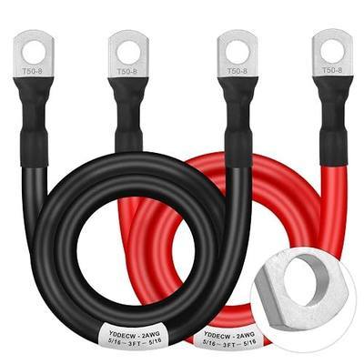 Battery Cable 2 Gauge 3FT, 2AWG Battery Power Inverter Cables (1 Positive & 1 Negative) with 5/16" Lugs Terminals for Automotive Solar Marine Boat RV Car Motorcycle