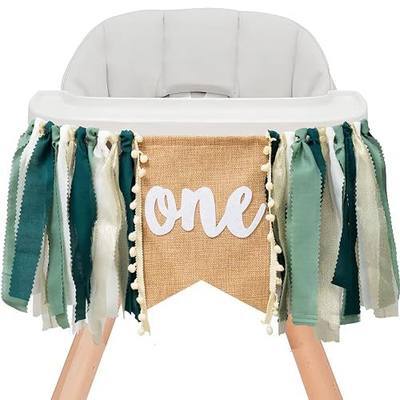 Wild Safari Jungle Highchair Banner for 1st Birthday Decorations - Dark Green Burlap Banner with Adjustable Twine, Cake Smash Photo Props, Woodland Theme Party Decor for Boys & Girls