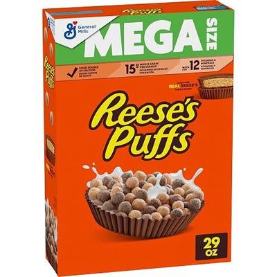 Reese's Puffs Chocolatey Peanut Butter Breakfast Cereal, Mega Size, 29 oz | Real Reese's Peanut Butter, 15g Whole Grain, Good Source of Calcium, Value Size, Great for Kids of All Ages
