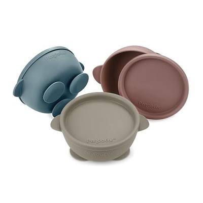 PandaEar 3 Pack Baby Suction Bowls with Lids – Stay Put Silicone Toddler Bowls for Self-Feeding & Travel, 100% Food Grade BPA-Free, Leakproof Feeding Set (Muted Earth Tones)