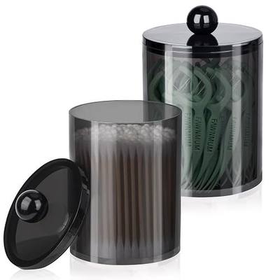 XIPENGKEJI 2 Pack Qtip Holder,Canister Apothecary Jar Set, Bathroom Jars with Lids Set for Cotton Swabs, Balls, Pads, Floss Picks,10oz-12oz Plastic Canisters Restroom Bedroom Vanity Organizer(Black)