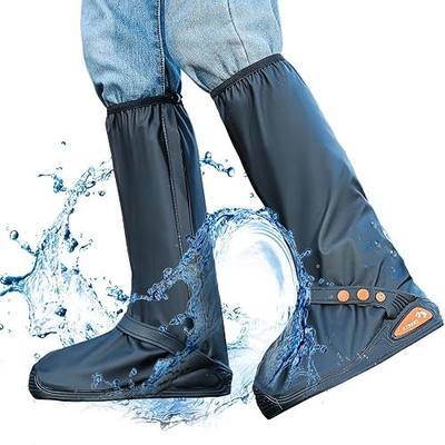 Shoe Covers Waterproof - with Zipper Hard Sole, Reusable Rain Boot Shoe Cover, Non-Slip with Reflector Foldable (BLACK, X-Large)
