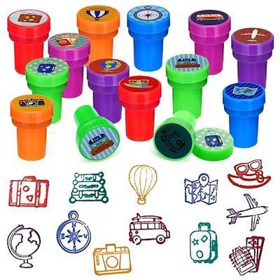 Cinrobiye 24 Pcs Adventure Travel Stampers Party Favor Set Fun Bon Voyage Stamps Birthday Party Supplies Classroom Rewards Carnival Prizes Goody Bag Fillers Pinata Filler Travel Party Gift Set
