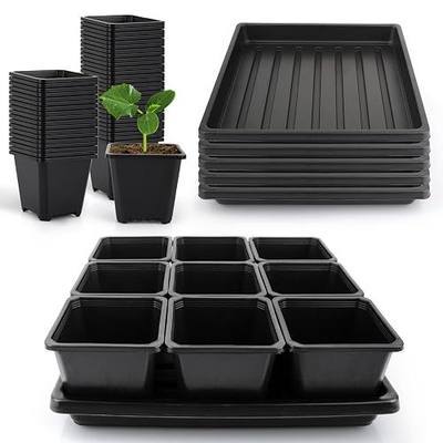50Pcs 3.5inch Square Nursery Pots with 5Pcs Seed Starting Trays, Seed Starter Tray Kit, Seeds Starting Germination, Seeding Pots with Drain Holes, Small Plant Nursery Propagation