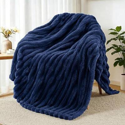 Exclusivo Mezcla Striped Fleece Throw Blanket for Couch, Sofa, Bed, 50"x60" | Soft Breathable Cozy Bed Blankets, Lightweight Plush Fluffy Fuzzy Jacquard Decorative Blankets