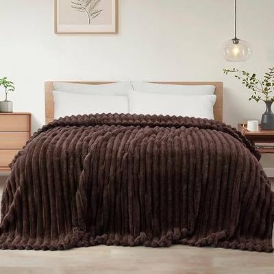 Exclusivo Mezcla Striped King Size Fleece Blanket for Bed, Couch, 90"x104" | Soft Breathable Cozy Bed Blankets, Lightweight Plush Fluffy Fuzzy Jacquard Decorative Blankets