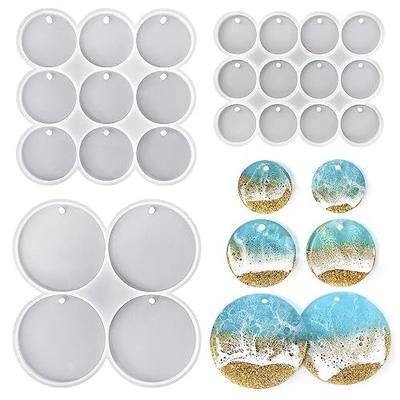 RESINWORLD 25-Cavity Set of Large + Medium + Small Shiny Flat Circle Silicone Mold, Drilled Round Earrings Pendant Mold, Keychain, Pet Tag Resin Mold