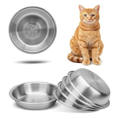 6 Pcs Stainless Steel Cat Bowls, Metal Cat Bowls Whisker Friendly, 5.5Inch Shallow Wide Cat Food Dishes, Replacement Basic Cat Plates