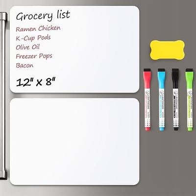 2 Pack Magnetic Dry Erase Board Sheet for Fridge, 12"x8" Erasable Refrigerator WhiteBoard w/ 4 Markers & 1 Eraser- Smooth and Flexible Small Magnet Blank Notepad for Home Kitchen Organizer and Planner