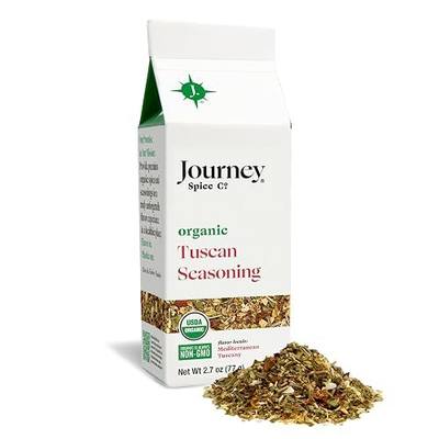 Organic Tuscan Seasoning by Journey Spice Co. | Salt-Free, Sugar-Free, Non-GMO, MSG-Free, Gluten-Free | Mediterranean Italian Spice Herb Blend for Chicken, Pork, Poultry, Meat, Pasta, Pizza, and More | 2.7 oz. | Resealable/Reusable Cap