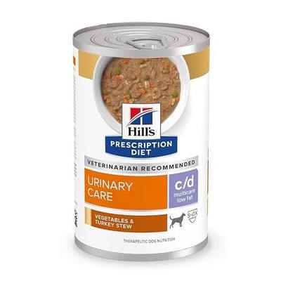 HILL'S PRESCRIPTION DIET c/d Multicare Low Fat Urinary Care Wet Dog Food | #1 Veterinarian Recommended, Vegetables & Turkey Stew, 12.5 oz. Cans, 12-Pack