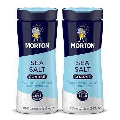 Morton Coarse Sea Salt, All-Natural Finishing Salt, 17.6 Oz, 2-Pack | Coarse Salt for rubs, roasts, seafood, vegetables and desserts, Coarse Grain adds Crunch, Pantry Staple Salt Shakers