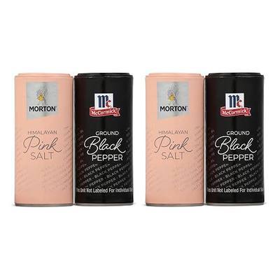 Morton Shaker Set, Himalayan Pink Salt & McCormick Ground Pepper, 2-Pack | 2-piece pre-filled shakers, for cooking & finishing, table seasoning salt and pepper shaker set, 5.25 oz, Pack of 2, 1.25 oz