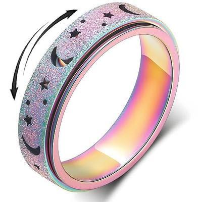 Anxiety Ring for Women Spinner Rings:Rotating Rings Stainless Steel 6mm Moon Star Anxiety for Men Band Jewelry Gift for Women Size 6 7 8 9 10