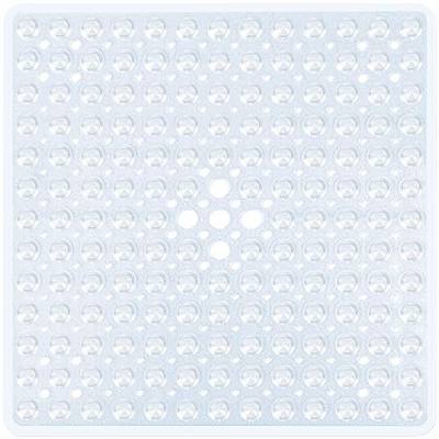 Clear Square Shower Mat Bathtub Mat Non Slip 21x21 Inch, Square Bath Mat for Inside Shower Tub, Shower Stall Mats for Bathroom Floor, Big Suction Cups Drain Hole, Easy Washable, BPA-Free