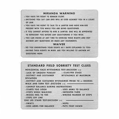 Miranda Warning Card Metal - Double-sided Engraved Miranda Rights Card | Waterproof SFST Card | Laser Engraved Standard Field Sobriety Test Clues Card | Police Law Enforcement Officers Gift