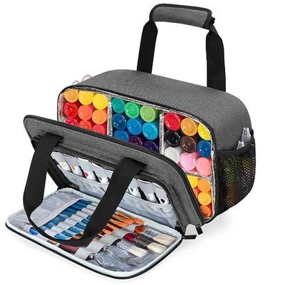 Acrylic Paint Organizer Bag for up to 54 Bottles (2 oz), Art Supply Storage | Case with Handle Strap, Extra Pocket for Paint Brushes, etc, Aluminum Foil Liner for Easy Cleaning, Patented Design, Grey