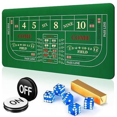Leyndo Craps Tabletop Game Set, Includes 35"x70" Rubber Craps Tabletop Layout Mat, Casino Grade AAA 19mm Dice, 3 Inch On/Off Buttons for Casino Poker Nights Adults Only(Blue)