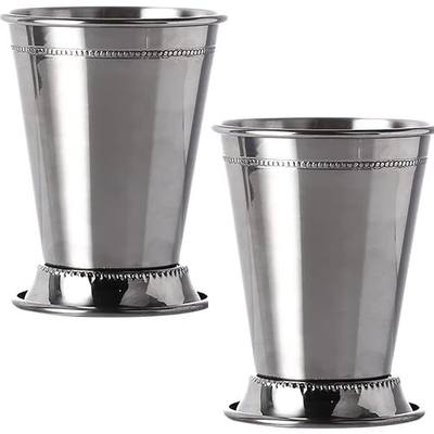 2 Pack Mint Julep Cups, 12 OZ Silver Julep Glasses, Classic Stainless Steel Cocktail Glasses with Beaded Trim Border for Party Beer Juice Beverage Bar Home Restaurant