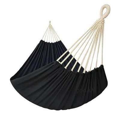 GOCAN Double Hammock 2 Person Extra Large 330X150cm Load Capacity 600Pound Canvas Cotton Hammock for Patio Porch Garden Backyard Lounging Outdoor and Indoor XXL(Black)
