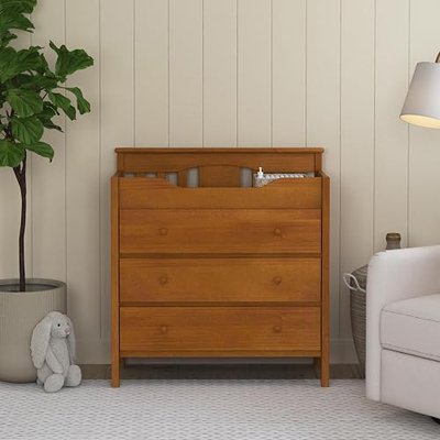 Davinci Jayden 3-Drawer Changer Dresser, GREENGUARD Certified, Chestnut | Baby Dresser w/ Changing Table Combo - Includes 3 Spacious Smooth-Glide Drawers - TSCA compliant & Easy to Assemble