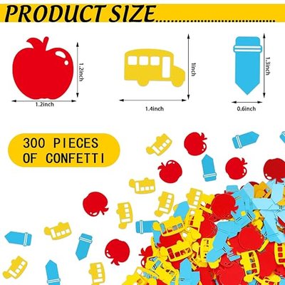 Whaline 300 Pcs Back To School Table Confetti School Bus Apples Pencil Shaped Confetti Yellow Red Blue Table Centerpiece for First Day of School Party Decoration