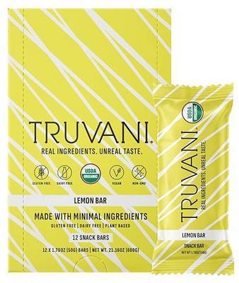 Truvani Plant Based Snack Bars | Lemon Bar | 12 Pack | Vegan | 6g Protein | USDA Organic and Vegan | Dairy, Soy, and Gluten Free | Individually Wrapped