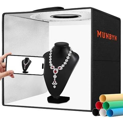 MUNBYN Light Box Photography, Portable Photo Studio Box 12"x12" Professional Shooting Tent Kit with 120 LED Lights 6 Backdrops for Jewelry and Small Product Photography