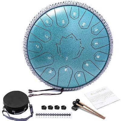 Steel Tongue Drum 13 Inch 15 Notes,Hand Drums with C-Key Travel Bag Drumsticks Holder Finger Paddles and Music Book,Handpan Percussion for Musical Education Meditation Yoga Gifts(Malachite)
