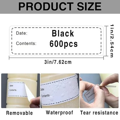 600pcs Removable Freezer Labels,1x3 Inch Food Storage Stickers Containers Date Stickers,Easy Clean and Write On Refrigerator Freezer Paper Label,No Residue,for Kitchen,Restaurants,Markets(Black)