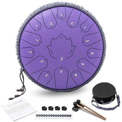 Steel Tongue Drum 13 Inch 15 Notes,Hand Drums with C-Key Travel Bag Drumsticks Holder Finger Paddles and Music Book,Handpan Percussion for Musical Education Meditation Yoga Gifts(Lavender)