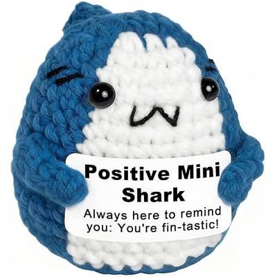 Positive Animals Crochet Shark Gift – Mini Emotional Shark Plush with Support Message, Cute Encouragement Gift for Coworker or Friend Women Men