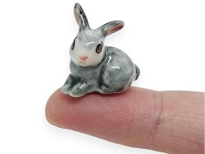 WitnyStore ¾ Inch Grey Crouch Rabbit Ceramic Figurine for Terrarium Decoration Collectible Statue for Adult Collectors Handcrafted Porcelain Ornament Sculpture Home Room Tabletop Decor