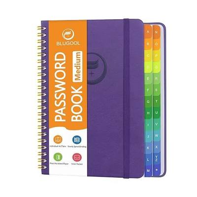 Password Book with Alphabetical Tabs, Password Keeper for Seniors 5.7"x7.7" | Spiral Hardcover Password Notebook with Colorful Individual tabs, Website Logins Organizer for Home Office, Purple