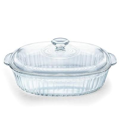 Luvan 2.8L/3Qt Glass Casserole Dish with Lid, Ribbed Oval Glass Baking Dish for Oven & Microwave, Clear Lead-Free Covered Casserole Cookware, Versatile Deep Glasses Food Container for Baking, Cooking